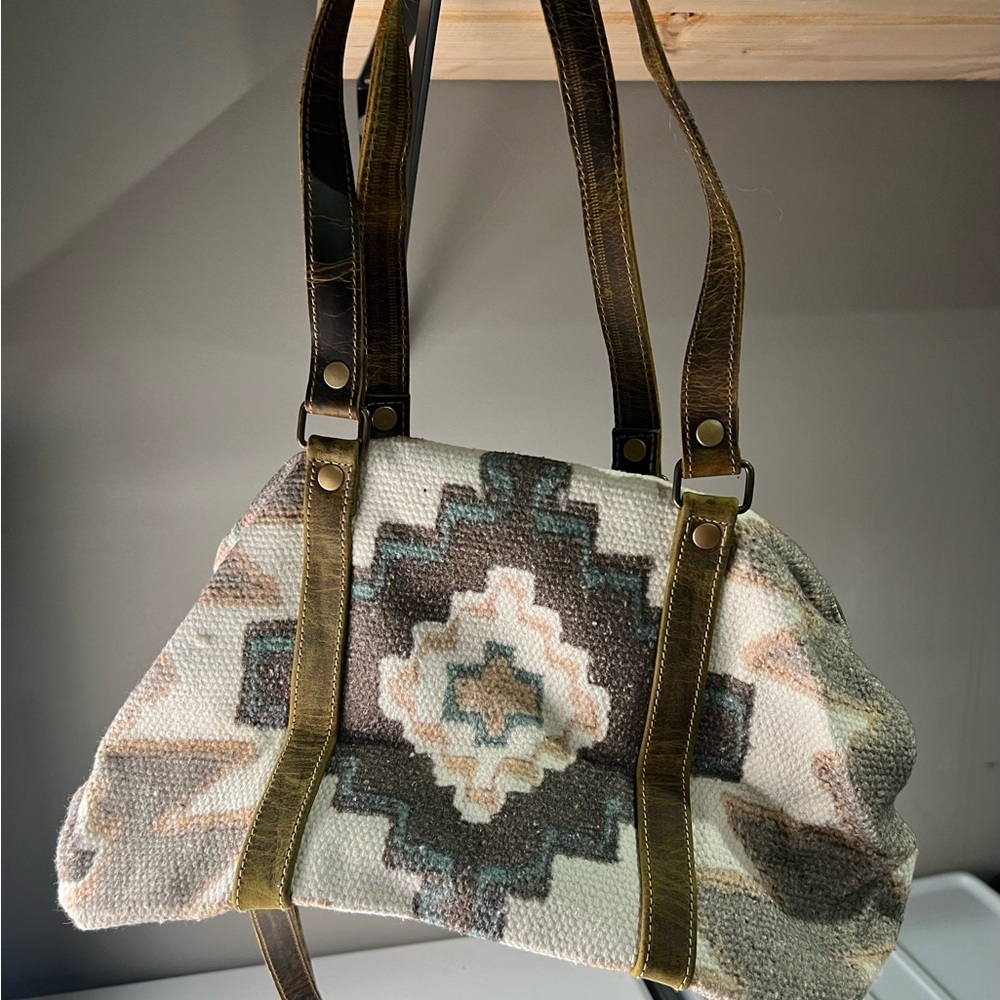 Myra Bag Aztec Pattern Shoulder Bag with Leather Straps